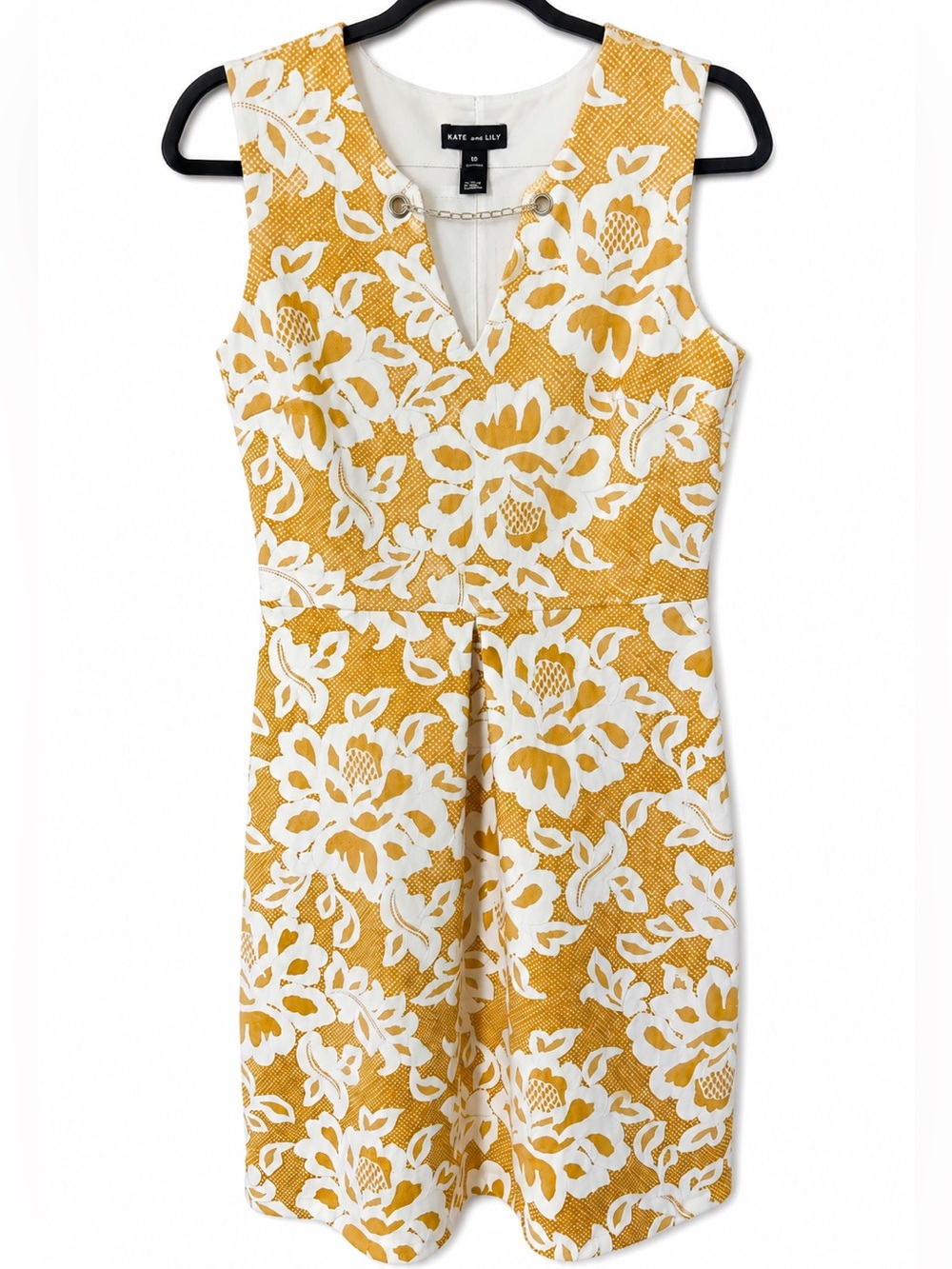 Kate and Lily Yellow White Floral Textured Sheath Dress Work Business Casual 10